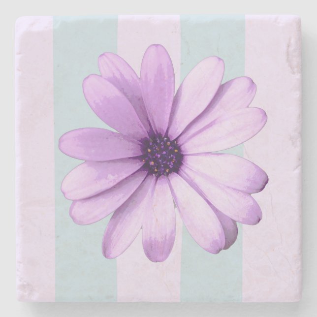 Dessous-de-verre En Pierre motif de marguerite rayée bleu et violet (Devant)