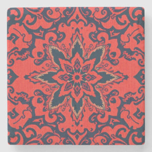Dessous-de-verre En Pierre Motif de médaillon persan orné rouge bleu de luxe