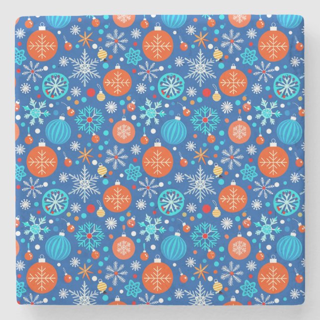 Dessous-de-verre En Pierre Motif de Noël bleu (Devant)