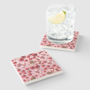 Dessous-de-verre En Pierre Motif de nœud cerise cœur coquette personnalisé
