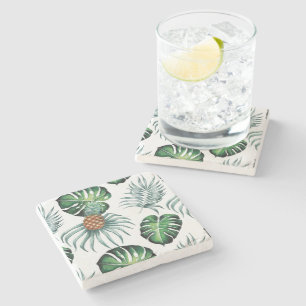 Dessous-de-verre En Pierre Motif de palmier de jungle à l'aquarelle tropicale