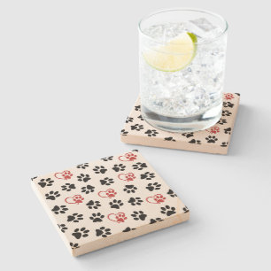 Dessous-de-verre En Pierre Motif De Pâtes, Pâtes Noires, Pâtes Rouges, Coeurs