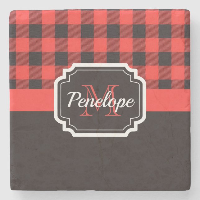 Dessous-de-verre En Pierre Motif de plaid de Buffalo (Devant)