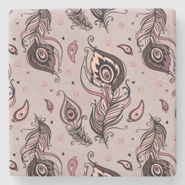 Dessous-de-verre En Pierre Motif de plume de paon (Devant)