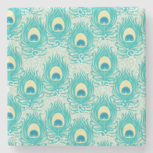 Dessous-de-verre En Pierre Motif de plumes de paon