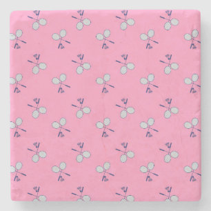 Dessous-de-verre En Pierre Motif de raquette de Badminton rose