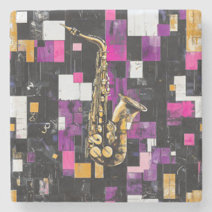 Dessous-de-verre En Pierre Motif de saxophone moderne