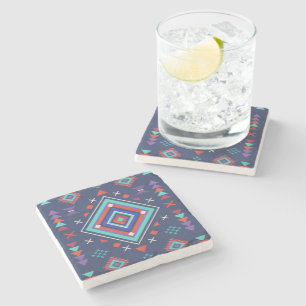 Dessous-de-verre En Pierre Motif de surface géométrique bohème turquoise mari