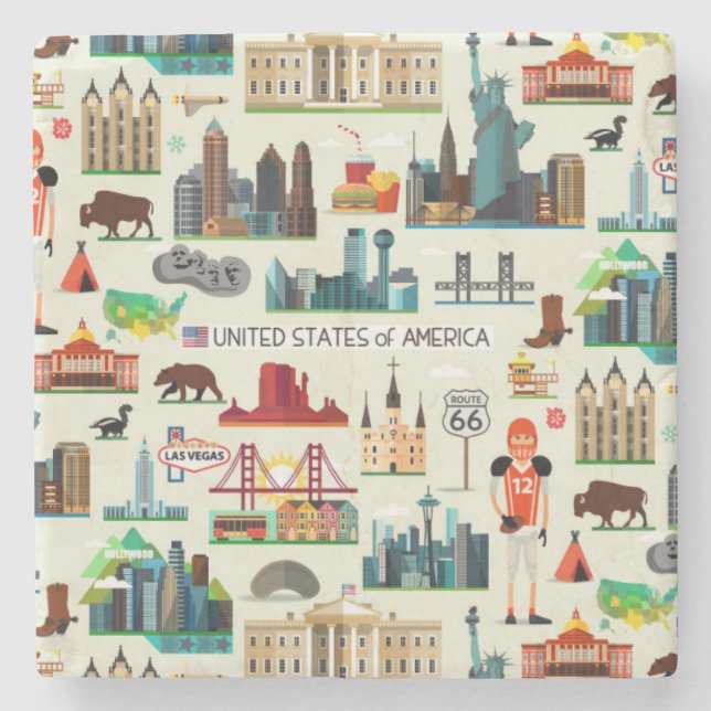 Dessous-de-verre En Pierre Motif de symboles des Etats-Unis (Devant)