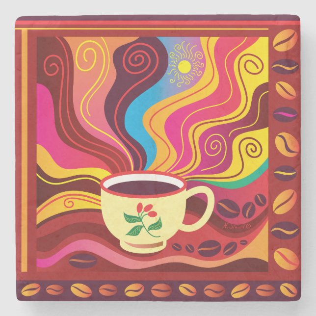 Dessous-de-verre En Pierre Motif de tasse de café fumant (Devant)