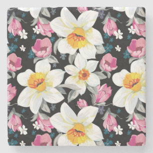 Dessous-de-verre En Pierre Motif d'élégance avec des fleurs de narcisse