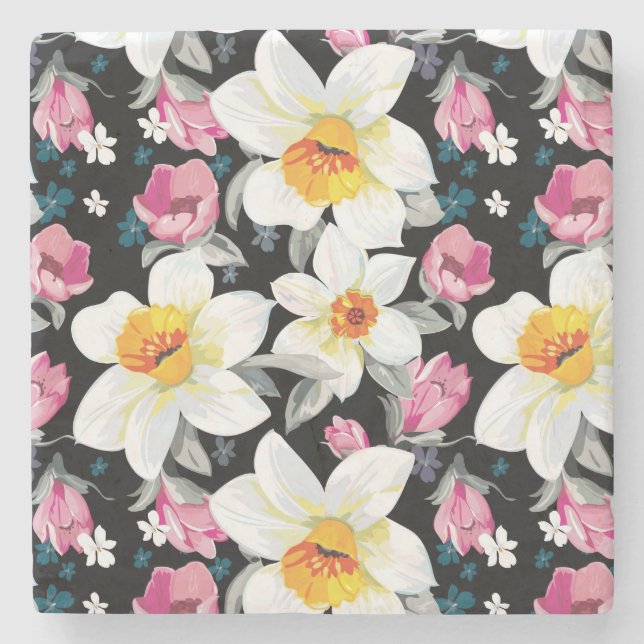 Dessous-de-verre En Pierre Motif d'élégance avec des fleurs de narcisse (Devant)