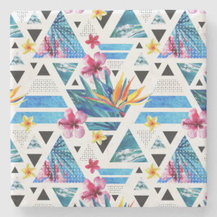 Dessous-de-verre En Pierre Motif des fleurs tropicales géométriques