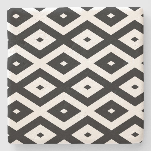 Dessous-de-verre En Pierre Motif diamant noir et blanc (Devant)
