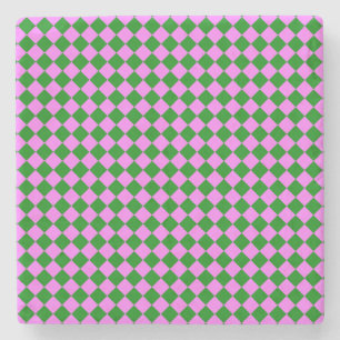 Dessous-de-verre En Pierre Motif diamant Pink Green Checker