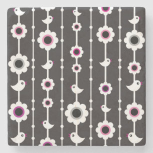 Dessous-de-verre En Pierre motif d'oiseau et de fleurs