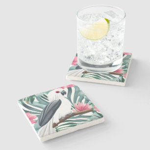 Dessous-de-verre En Pierre Motif d'oiseaux de perroquets blancs tropicaux