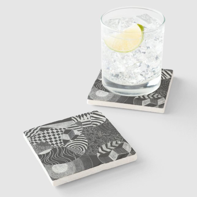 Dessous-de-verre En Pierre Motif Doodle  (Côté)