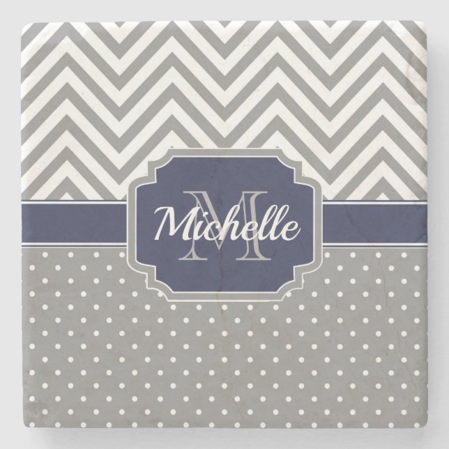Dessous-de-verre En Pierre Motif Dots & Chevrons (Devant)