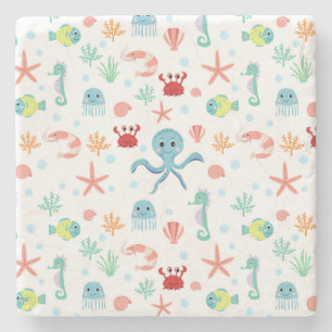 Dessous-de-verre En Pierre Motif du monde marin