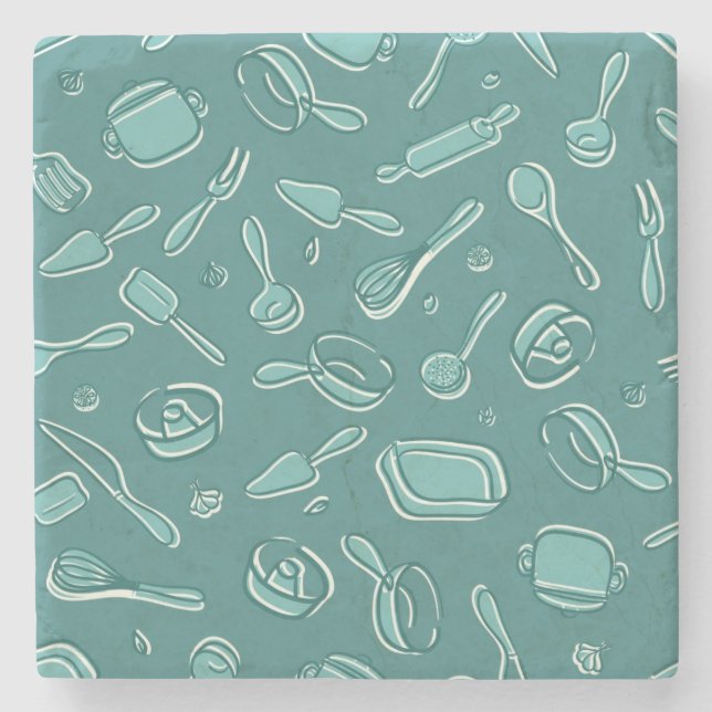 Dessous-de-verre En Pierre Motif d'ustensiles de cuisine (Devant)