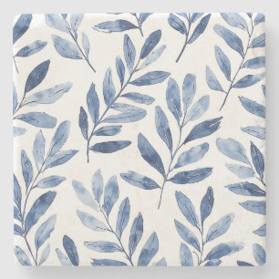Dessous-de-verre En Pierre Motif élégant de feuilles à l'aquarelle bleu indig