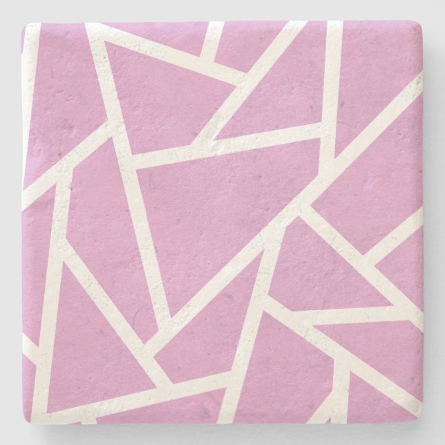 Dessous-de-verre En Pierre Motif en mosaïque rose et blanc (Devant)