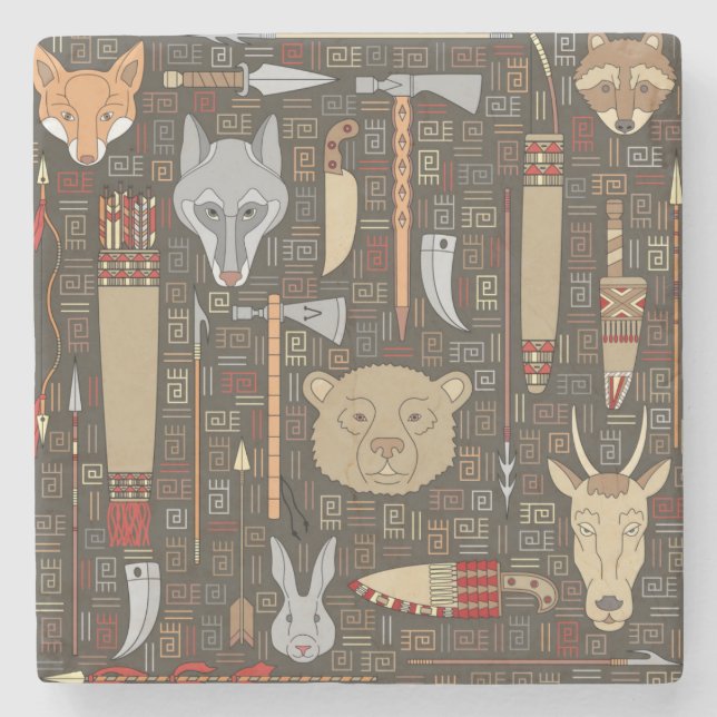 Dessous-de-verre En Pierre Motif ethnique de chasse (Devant)