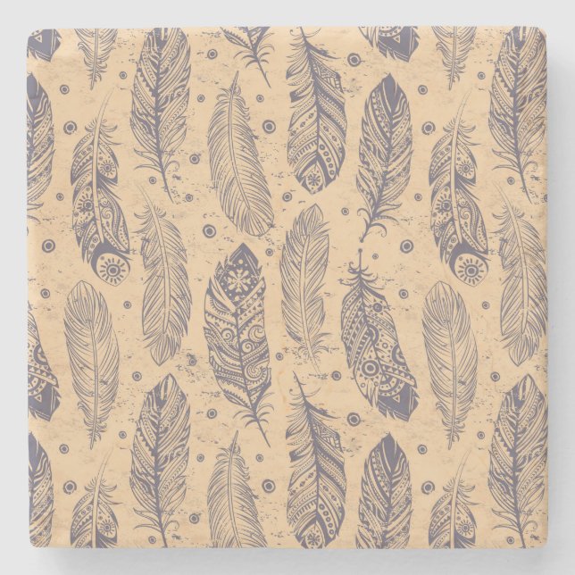 Dessous-de-verre En Pierre Motif ethnique d'ensemble de plume (Devant)