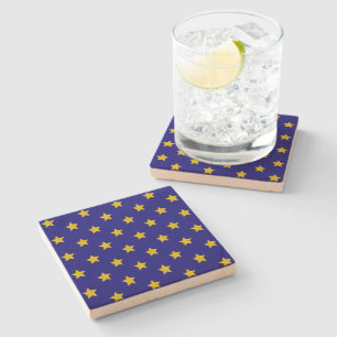 Dessous-de-verre En Pierre Motif Étoiles Dorées, Bleu Nuit, Exclusif