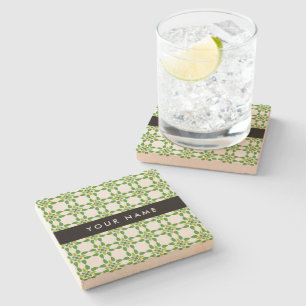 Dessous-de-verre En Pierre Motif feuille, Feuilles verts, votre nom