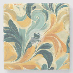 Dessous-de-verre En Pierre Motif feuille vintage inspiré par Paisley (1)