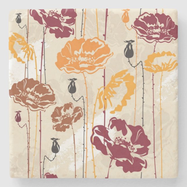 Dessous-de-verre En Pierre Motif floral 4 d'élégance abstraite (Devant)