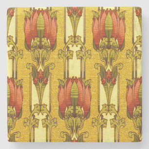 Dessous-de-verre En Pierre Motif floral Art Nouveau rouge de tulipe