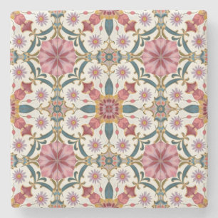 Dessous-de-verre En Pierre Motif floral boho en rouge, rose et sarcelle