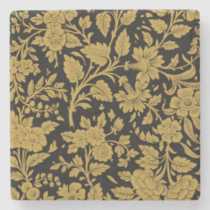 Dessous-de-verre En Pierre Motif floral indien en laque noire et or antique