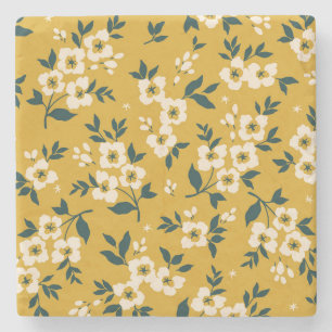 Dessous-de-verre En Pierre motif floral vintage, petites fleurs blanches.