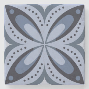 Dessous-de-verre En Pierre Motif géométrique bleu de style rétro