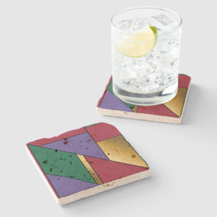 Dessous-de-verre En Pierre Motif géométrique Gold violet vert rouge