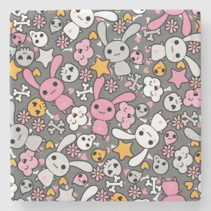 Dessous-de-verre En Pierre motif gris de kawaii
