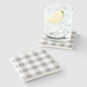 Dessous-de-verre En Pierre Motif gris et blanc En vichy