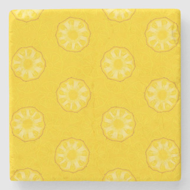 Dessous-de-verre En Pierre Motif jaune de tranches d'ananas (Devant)
