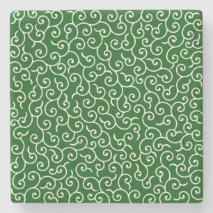 Dessous-de-verre En Pierre Motif Karakusa Vert et blanc