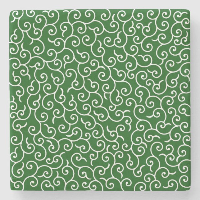 Dessous-de-verre En Pierre Motif Karakusa Vert et blanc (Devant)