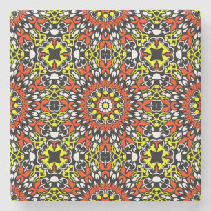Dessous-de-verre En Pierre Motif Mandala rouge, blanc, jaune et noir