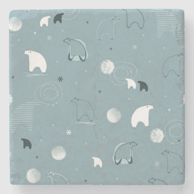 Dessous-de-verre En Pierre motif montrant un polaire mignon (Devant)