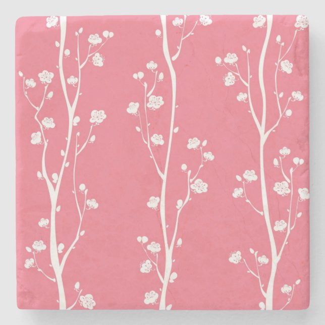 Dessous-de-verre En Pierre Motif oriental de fleur de prune (Devant)