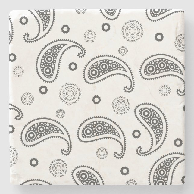 Dessous-de-verre En Pierre Motif Paisley Noir et blanc (Devant)