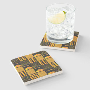 Dessous-de-verre En Pierre Motif Patchwork Citrouille Halloween