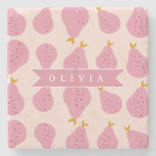 Dessous-de-verre En Pierre Motif personnalisé de poire rose, joli fruit fémin